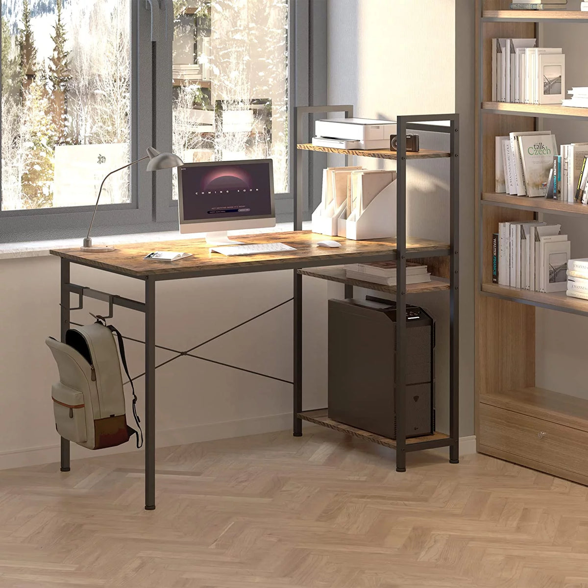 Rustic Brown 47 Inch Computer Desk with Shelves F76884