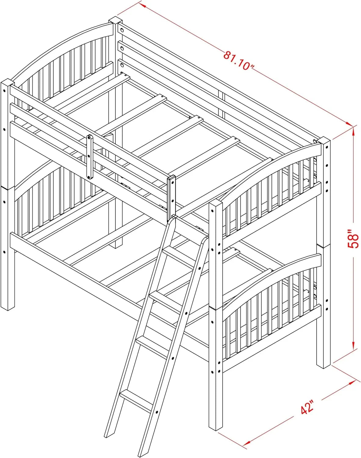 Wood Bunk Beds with Ladder and Safety Rail Oak Finish B5374