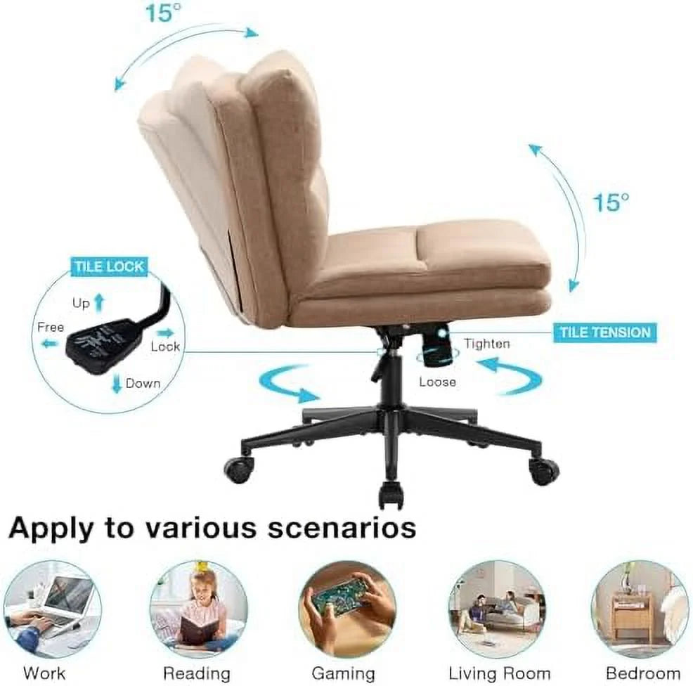 Armless Fabric Padded Office Chair with Wheels J8209