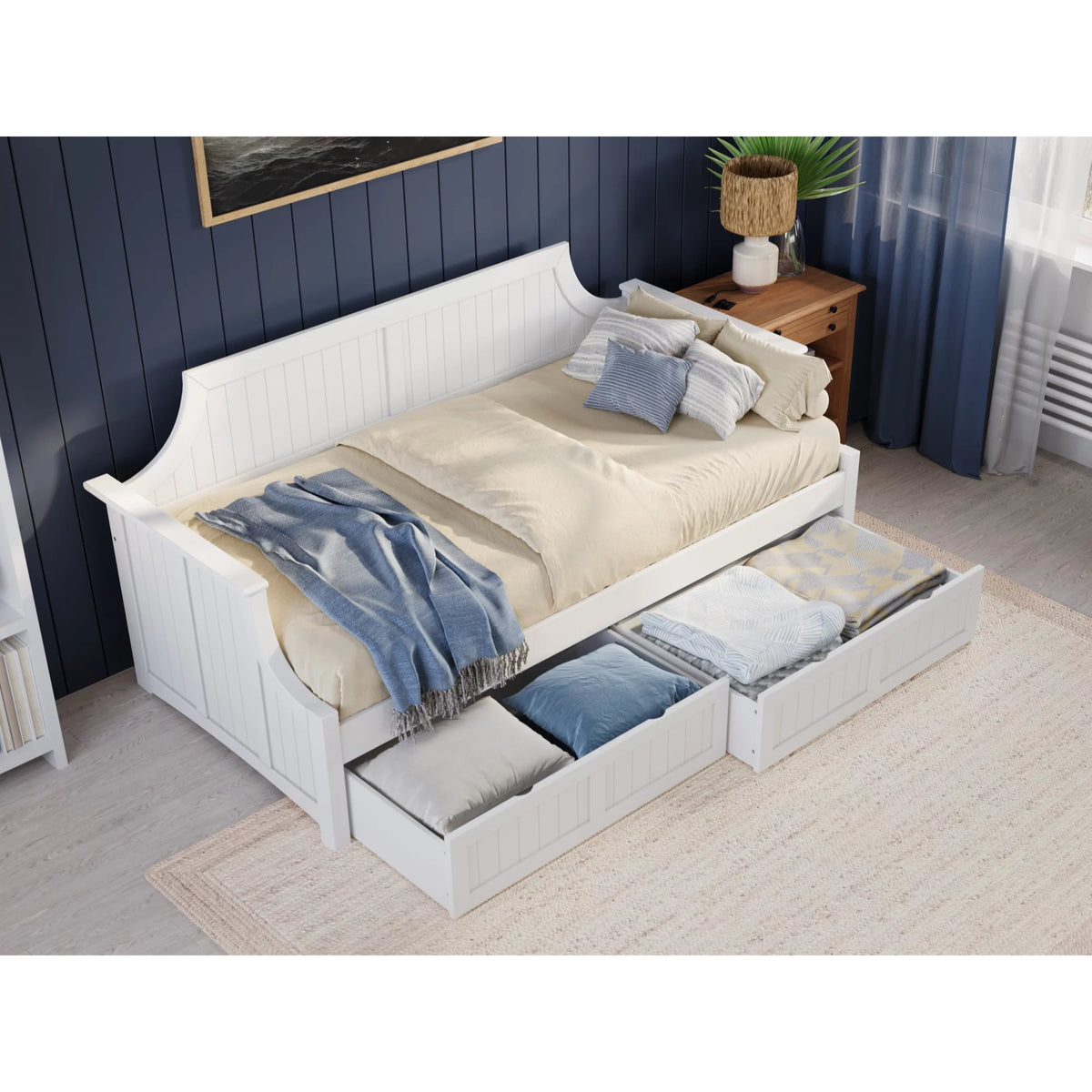 Twin Wood Daybed with Set of 2 Drawers in White L304