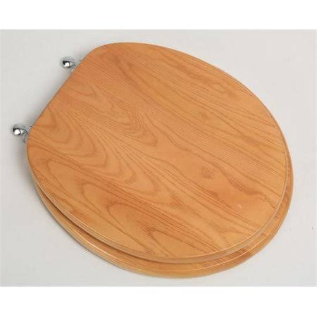 Solid Round Oak Wood Toilet Seat with Chrome Hinges U368