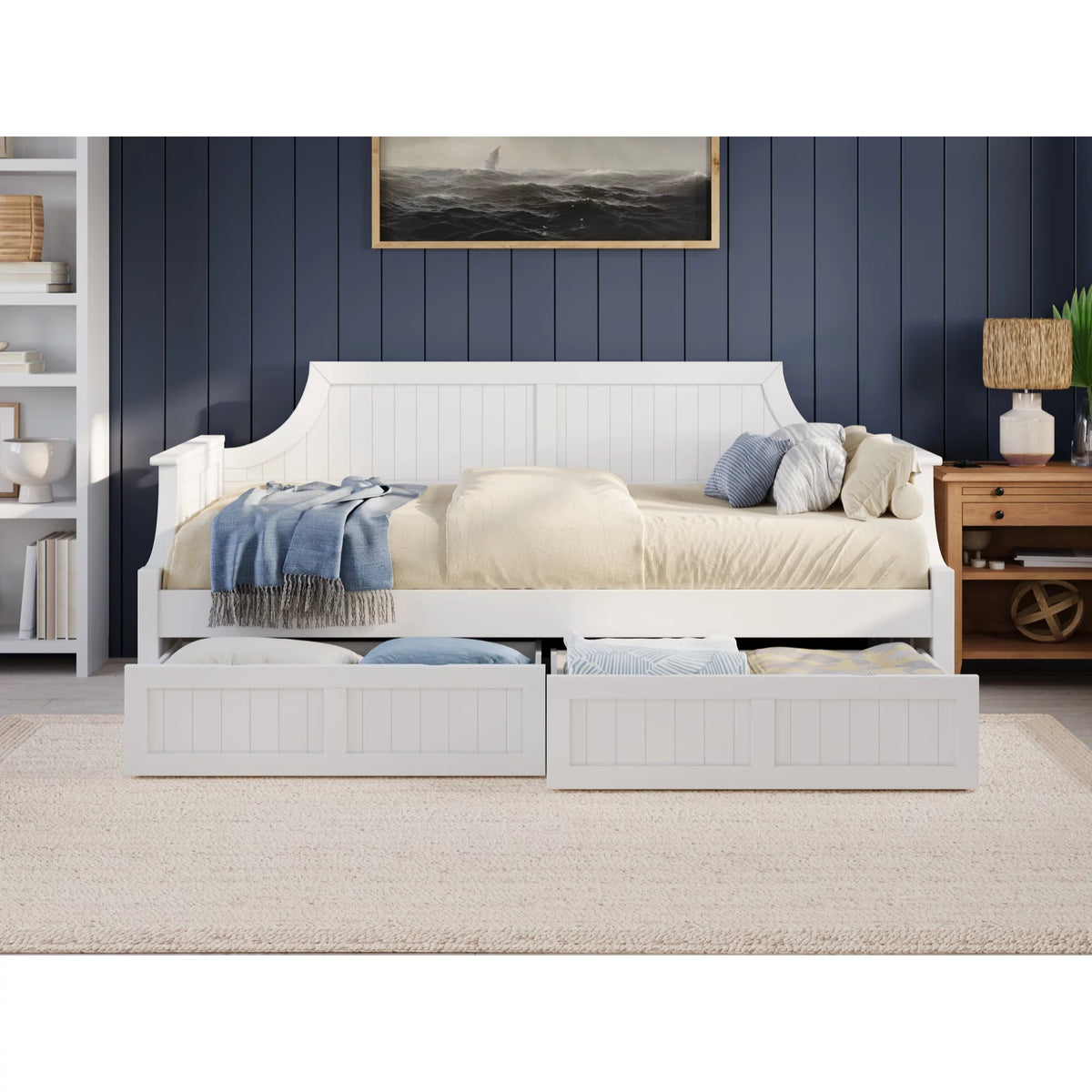 Twin Wood Daybed with Set of 2 Drawers in White L304