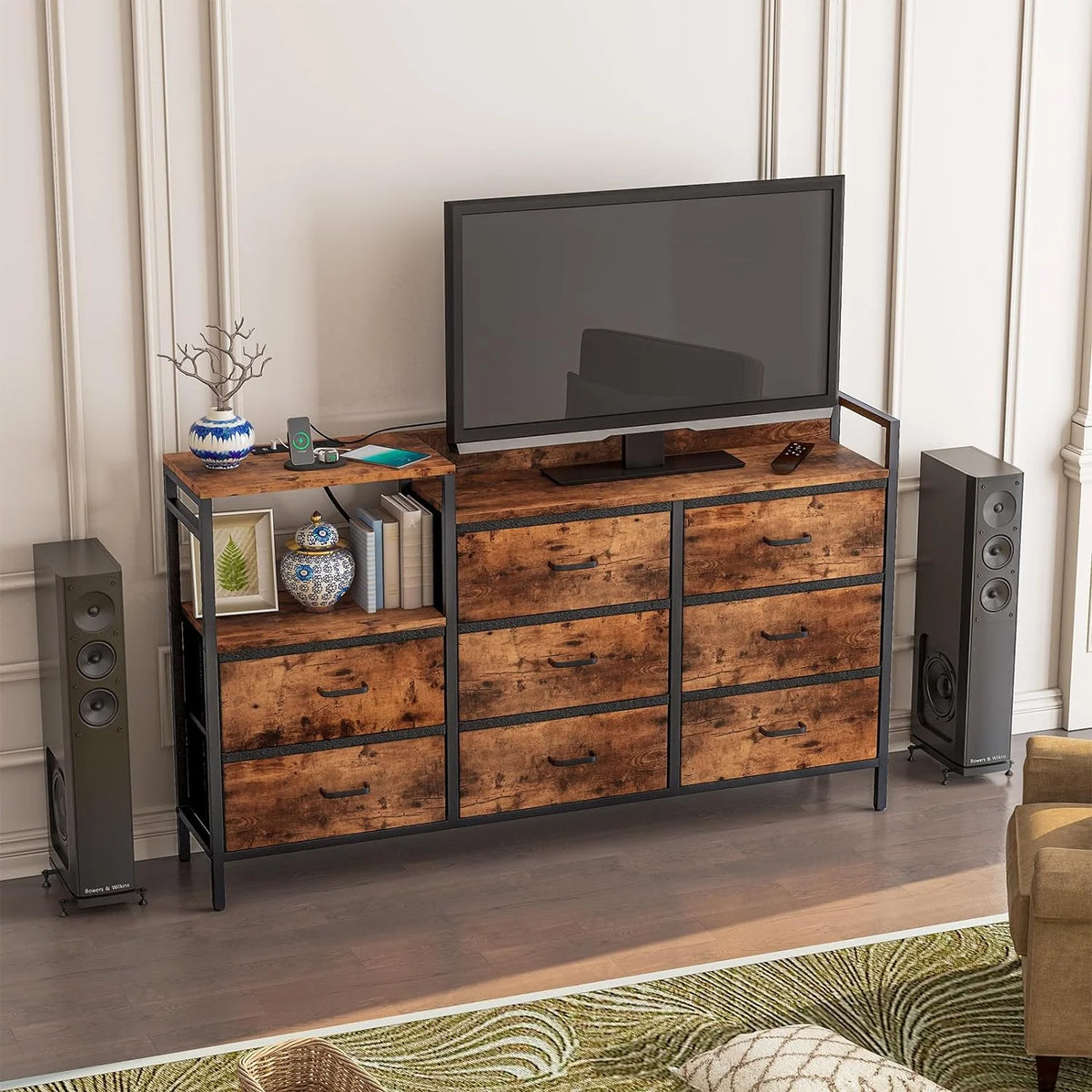 Black 8 Drawer Fabric Dresser R789