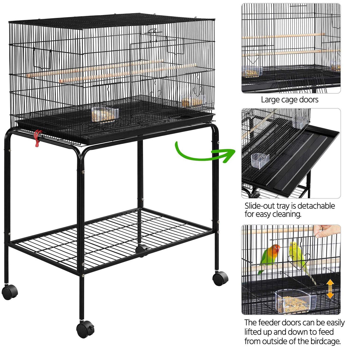 47 Bird Cage with Slide-Out Tray and Rolling Stand R833