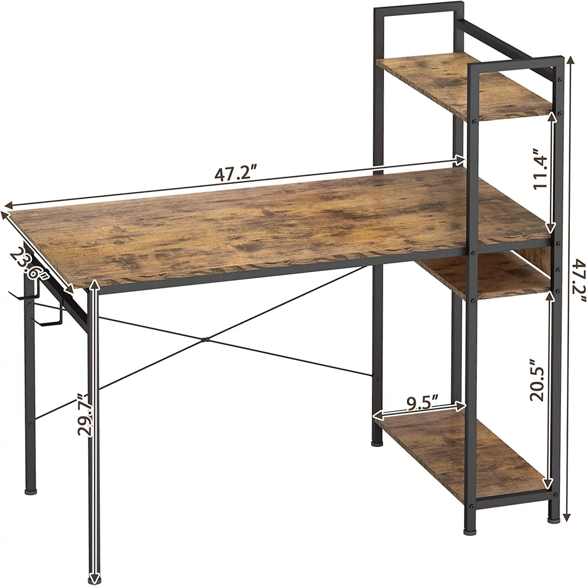 Rustic Brown 47 Inch Computer Desk with Shelves F76884