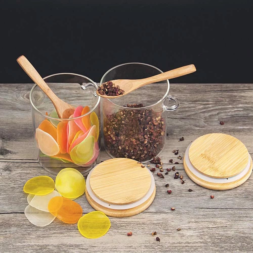 16 Oz Glass Jars with Bamboo Lid and Spoon Q2293