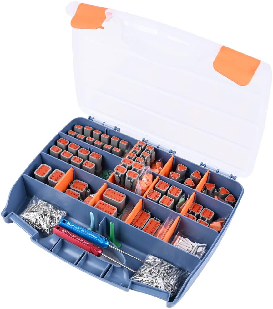 DEUTSCH DT Connector Kit, 12 Sets 2 Pin Connector, 132 Sets Size 16 Stamped Formed Contacts, Wedgelock & Pin Extraction Tools Y615648