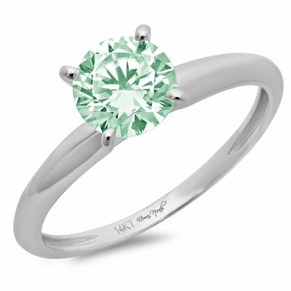 0.5 ct Brilliant Round Cut Simulated Green Diamond 14k White Gold Solitaire Ring SZ 10.25 V662