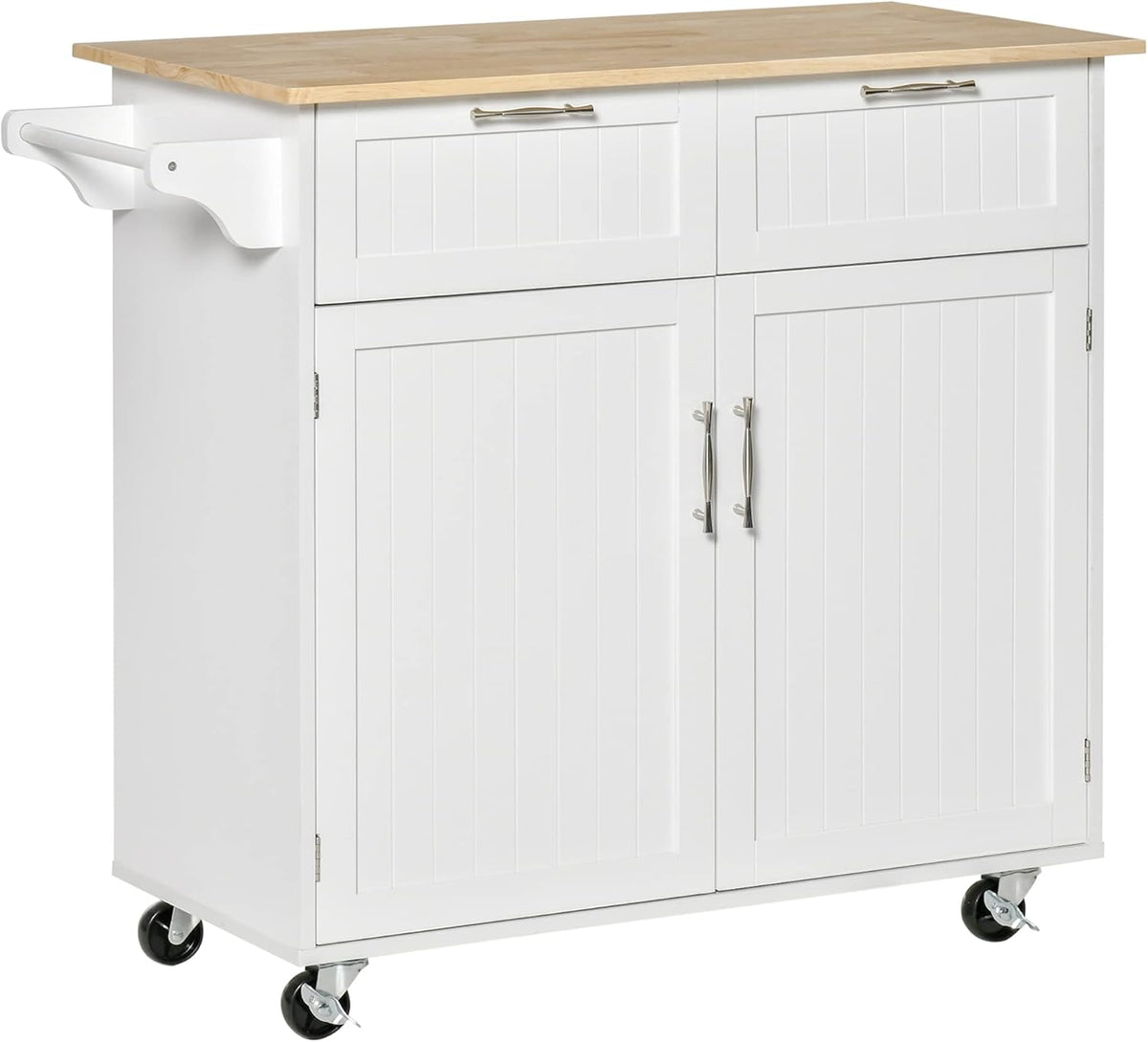 Grey Rolling Kitchen Island with Rubberwood Top and Drawers P692343