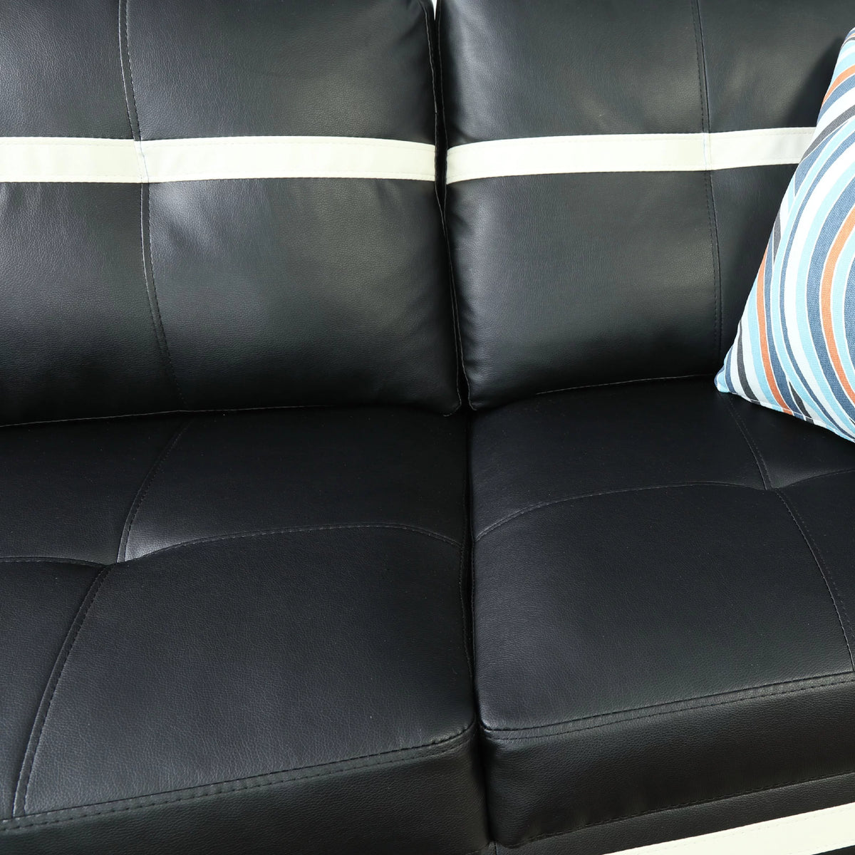 Black Faux Leather Sectional Sofa Set with Storage Ottoman L660515