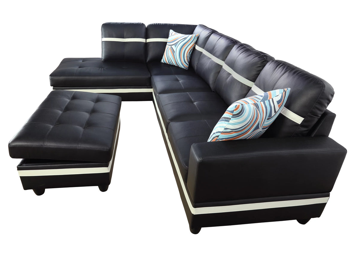 Black Faux Leather Sectional Sofa Set with Storage Ottoman L660515