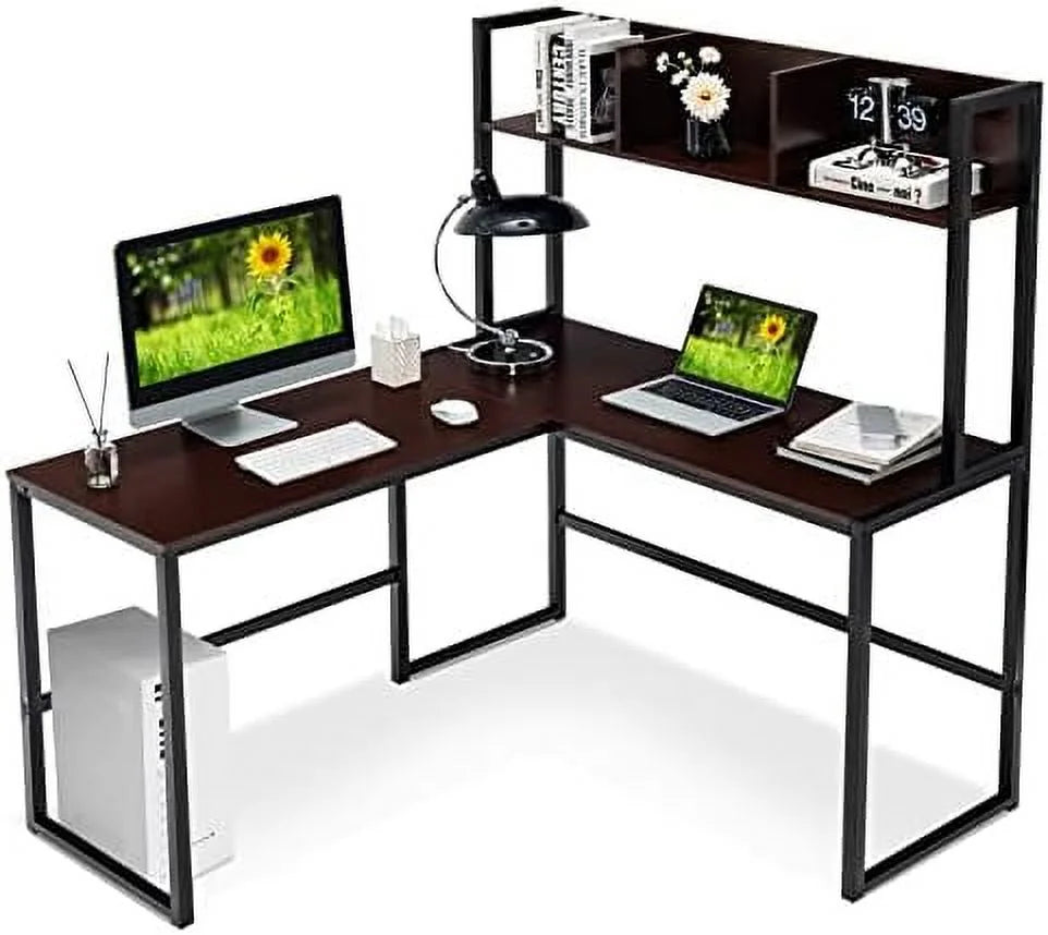 Reversible L-Shaped Corner Computer Desk with Hutch H82991