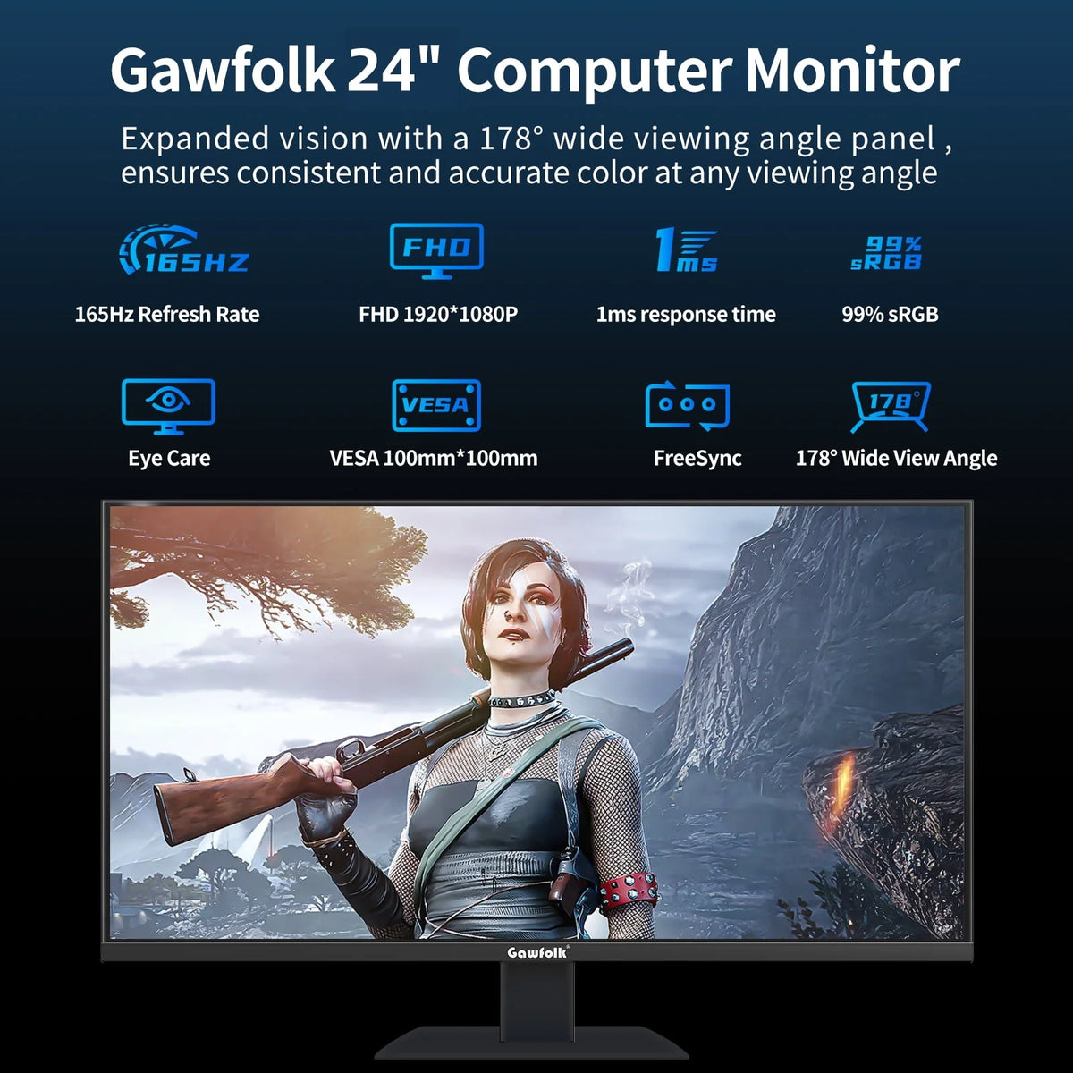 24.5 inch Curved Gaming Monitor 180hz FHD Frameless VA Black A41737