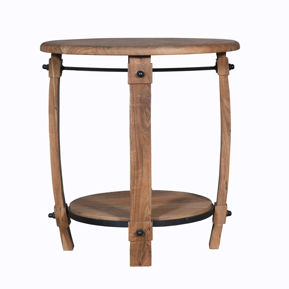 24 inch Round Wooden End Table with Bottom Shelf, Natural Brown M5444