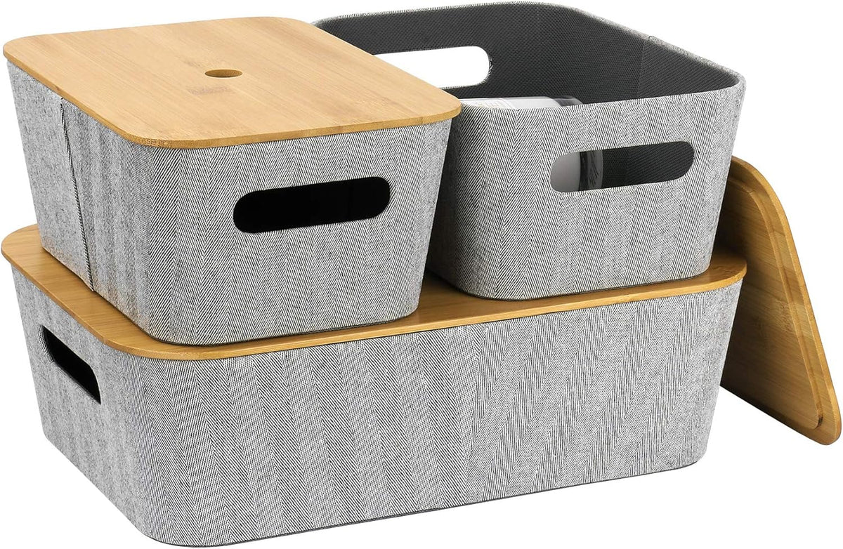 Mid-Century Modern Storage Basket Set of 3, Light Gray M65143