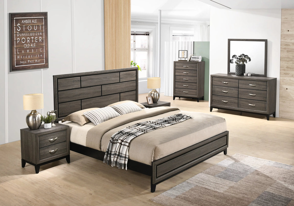 Queen Size Wood Bedroom Set with Bed Dresser Mirror Nightstands Chest T42167