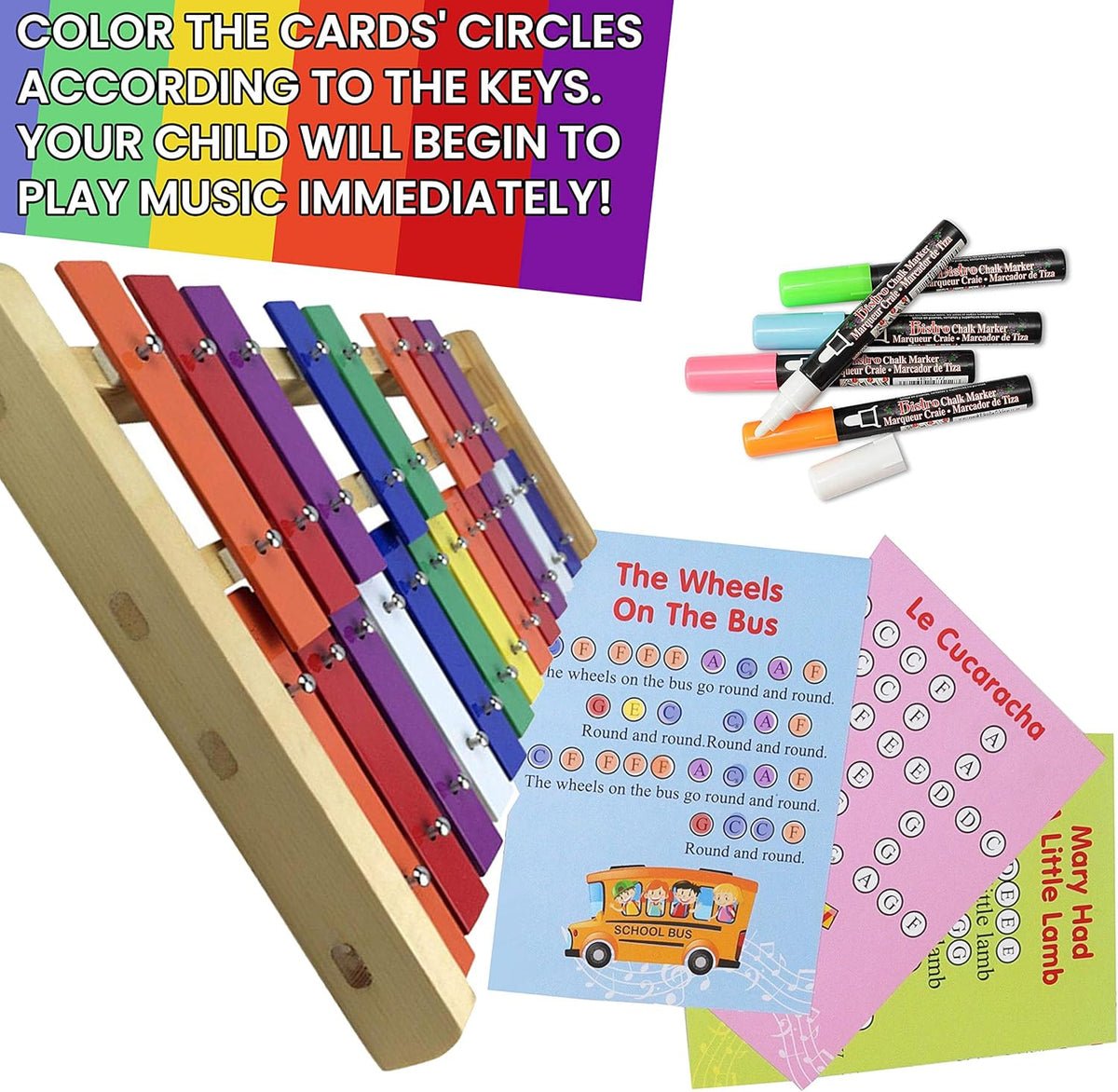 20 Note Chromatic Metal Glockenspiel with Sheet Music Cards D1444