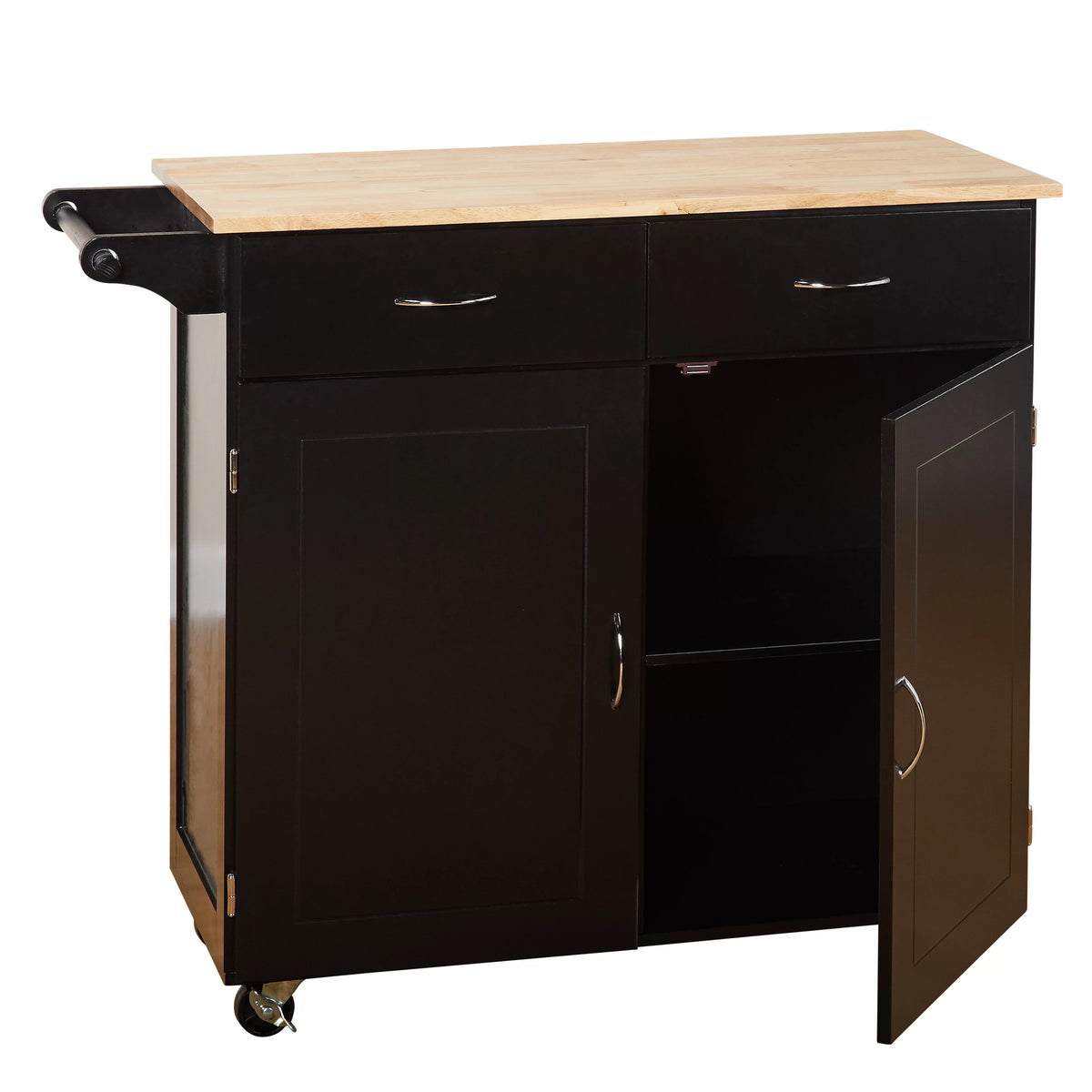 Large Black Kitchen Cart with Wood Top B610532