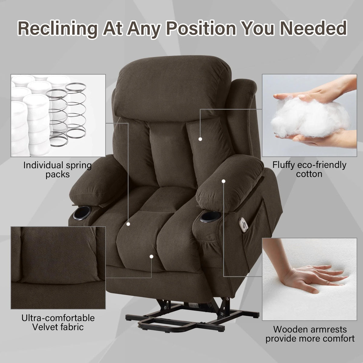 Brown PU Leather Power Lift Recliner Chair with Massage and Heating S638179