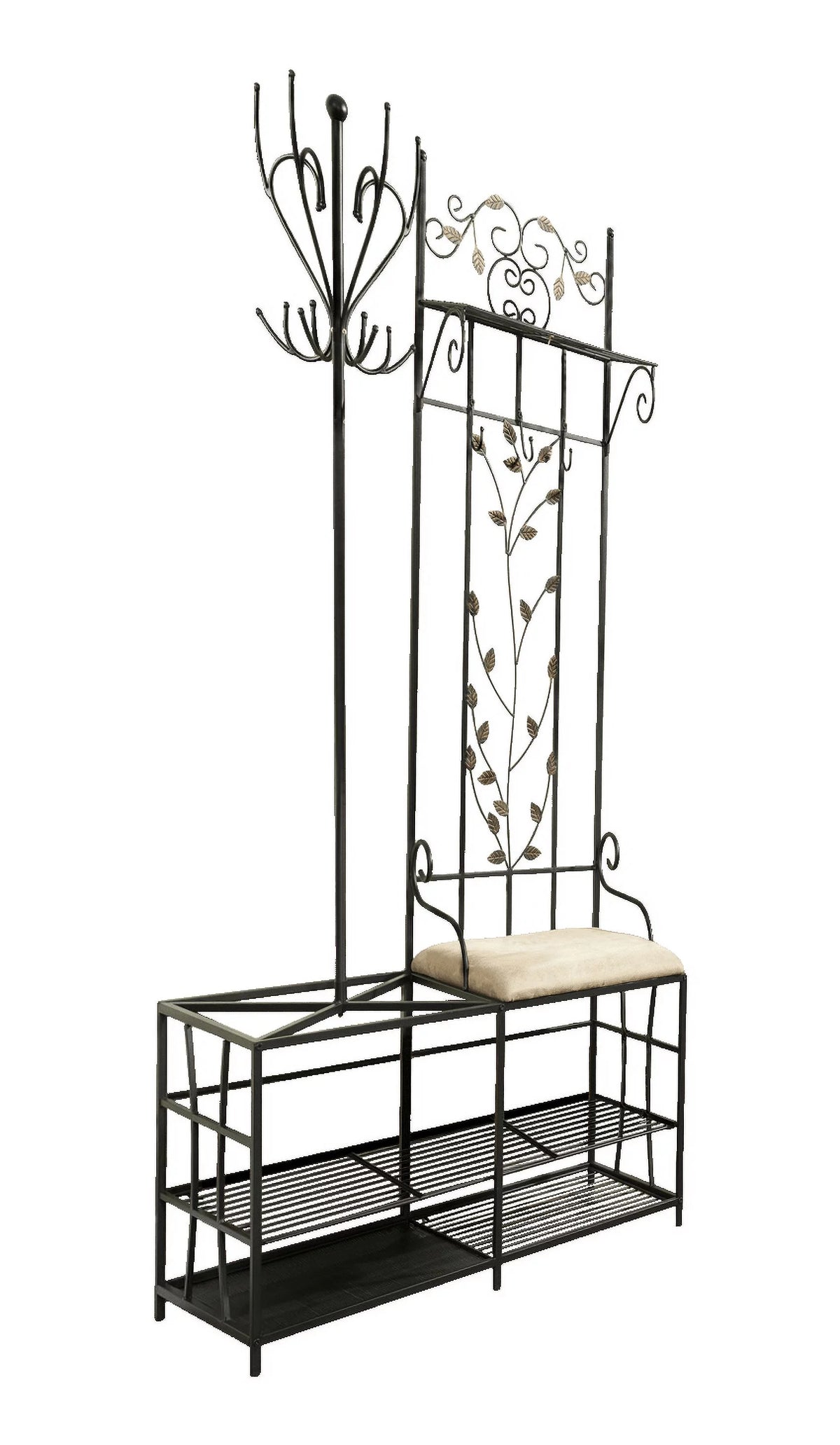Black Metal Coat & Hat Rack with Bench and Umbrella Stand V572605