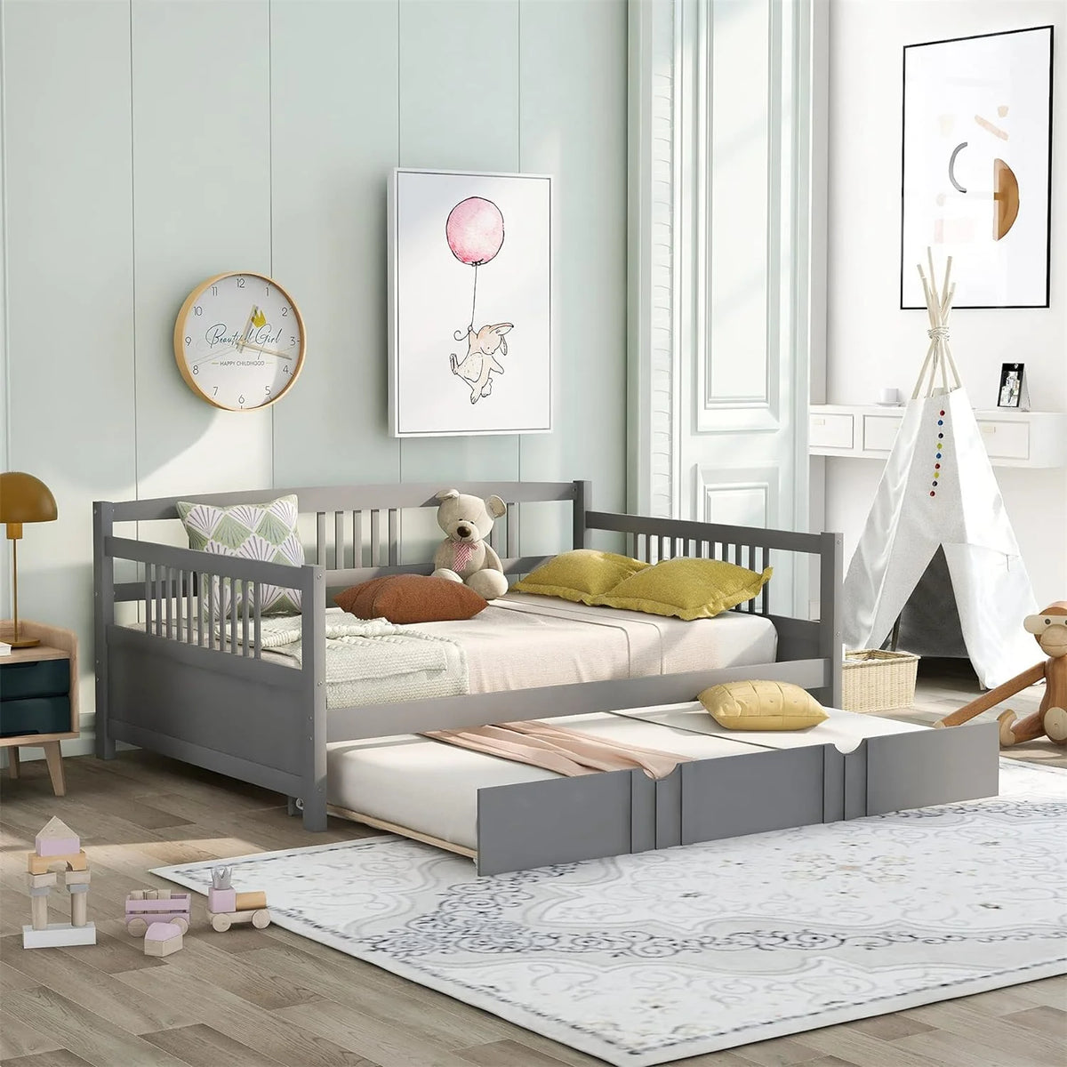 Grey Full Size Wood Daybed with Trundle P6995